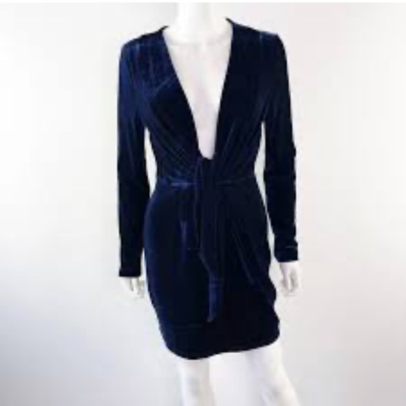 MINKPINK Gorgeous Deep Blue VELVET Dress w/ front tie 💙 NWOT - Picture 6 of 6